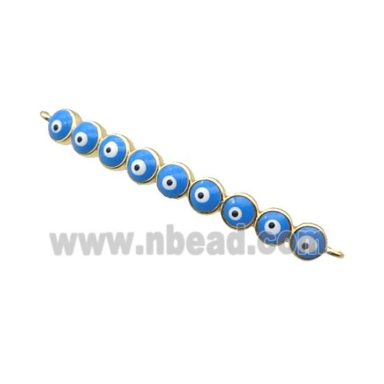 Copper Circle Link Connector Blue Enamel Evil Eye Stick Gold Plated