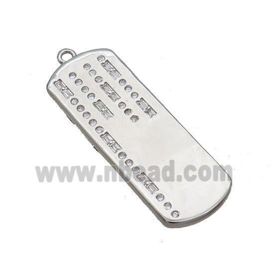 Copper Rectangle Pendant Pave Zircon Platinum Plated