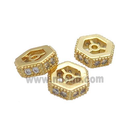 Copper Hexagon Beads Pave Zircon Gold Plated