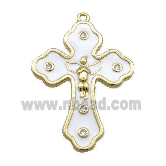 Copper Cross Pendant White Enamel Gold Plated