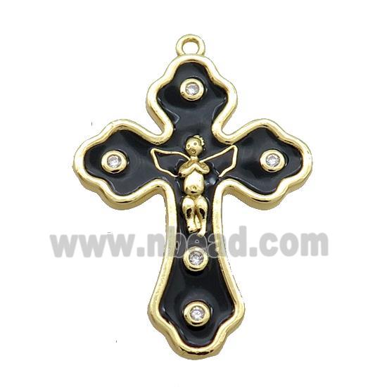 Copper Cross Pendant Black Enamel Gold Plated