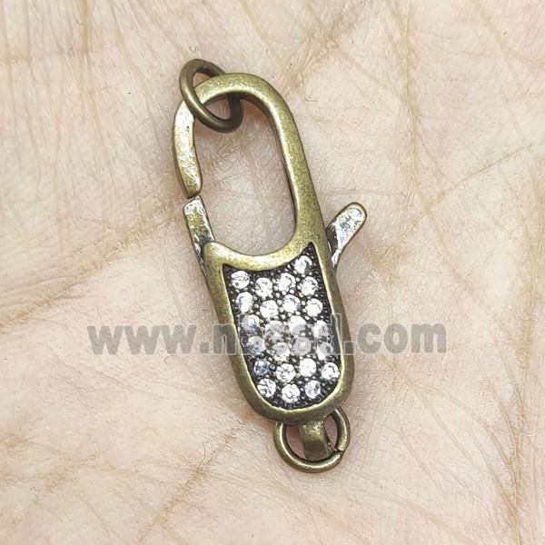 Copper Lobster Clasp Pave Zircon Antique Bronze