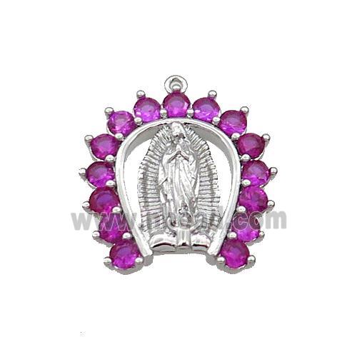 Copper Pendant Pave Zircon Virgin Mary Religious Platinum Plated
