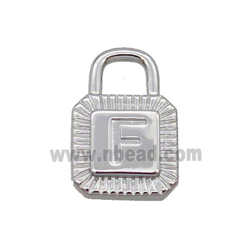 Copper Lock Pendant F-Letter Platinum Plated