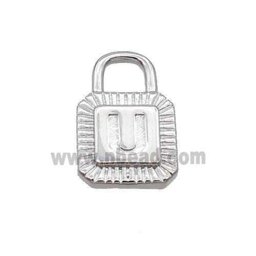 Copper Lock Pendant U-Letter Platinum Plated