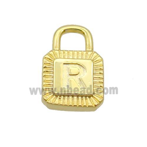Copper Lock Pendant R-Letter Gold Plated