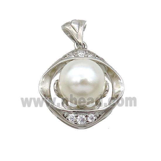 Copper Pendant Pave Pearlized Shell Flower Platinum Plated