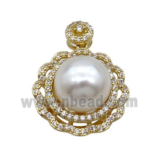 Copper Pendant Pave Pearlized Shell Flower Gold Plated