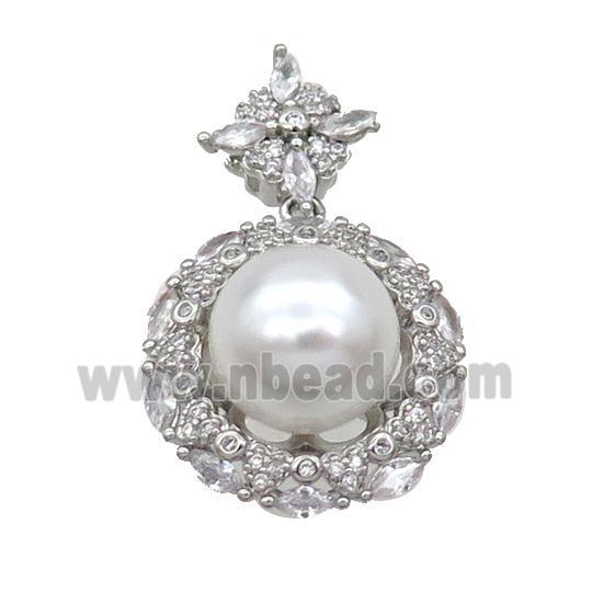Copper Pendant Pave Pearlized Shell Platinum Plated