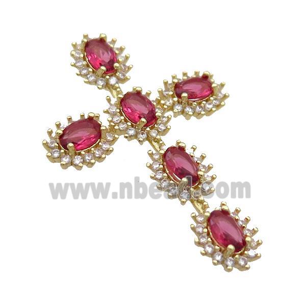 copper cross pendant pave zircon, gold plated