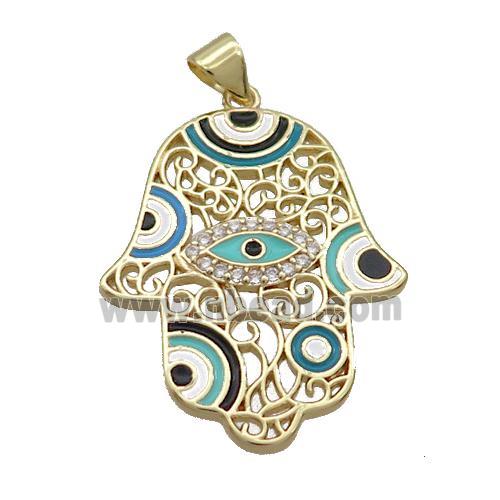 Copper Hamsahand Pendant Multicolor Enamel Evil Eye Gold Plated