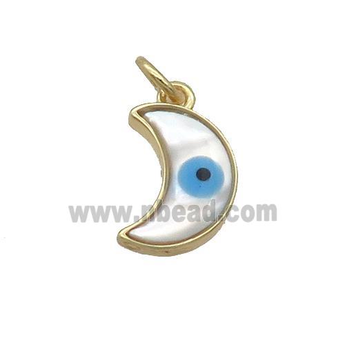 Copper Moon Pendant Pave Shell Evil Eye Gold Plated