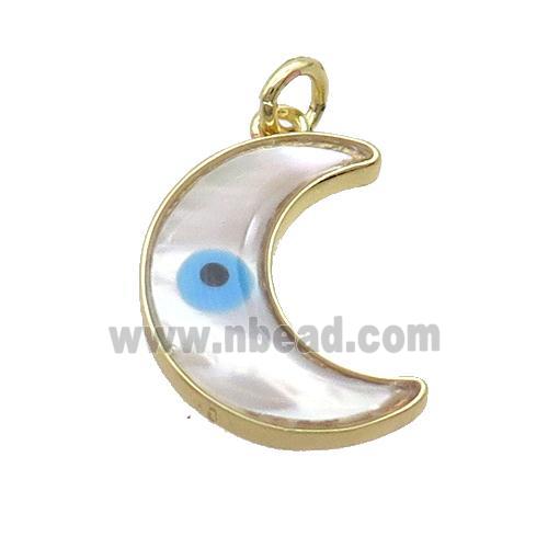 Copper Moon Pendant Pave Shell Evil Eye Gold Plated