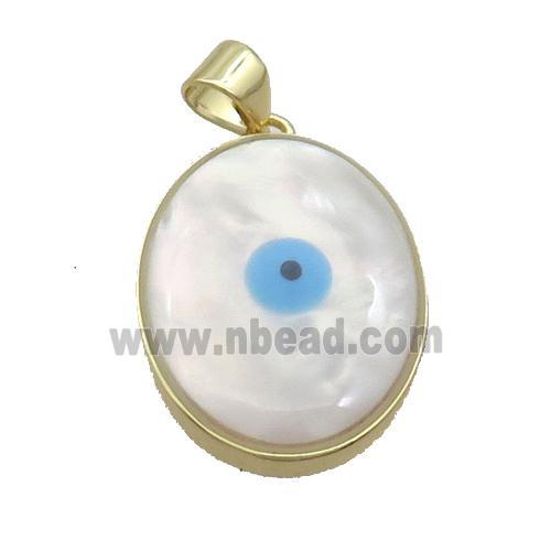 Copper Oval Pendant Pave Shell Evil Eye Gold Plated
