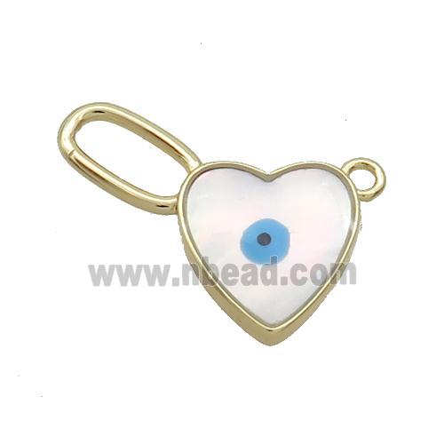 Copper Heart Pendant Pave Shell Evil Eye Gold Plated