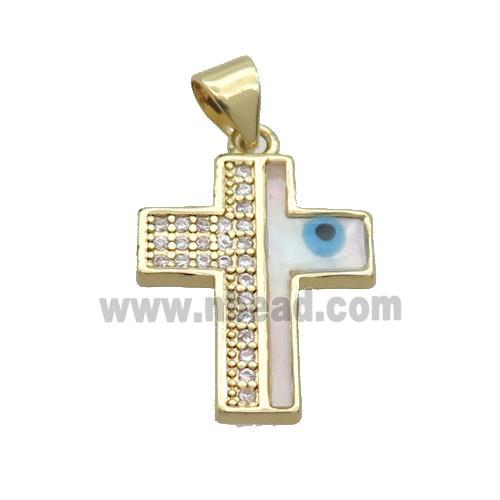 Copper Cross Pendant Pave Zircon Shell Evil Eye Gold Plated