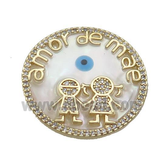 Copper Kids Pendant Pave Zircon Shell Evil Eye Gold Plated