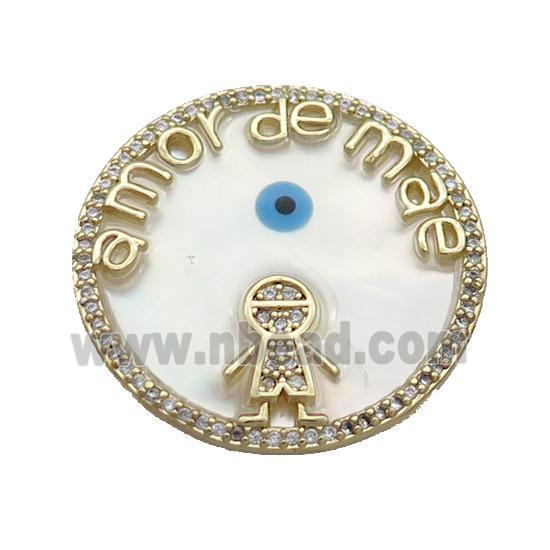 Copper Kids Pendant Pave Zircon Shell Evil Eye Gold Plated