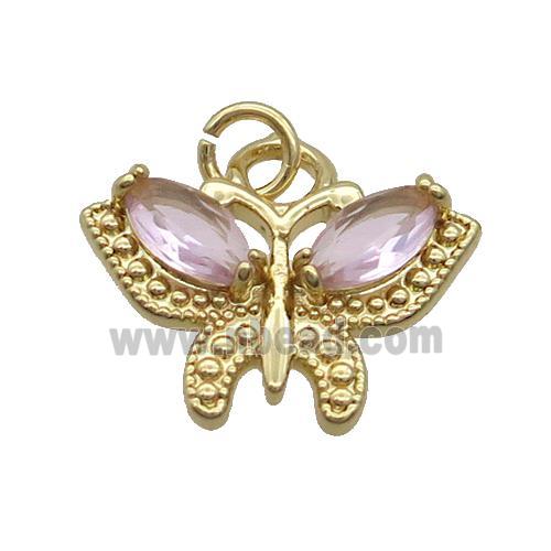 Copper Butterfly Pendant Pave Pink Crystal Glass Gold Plated