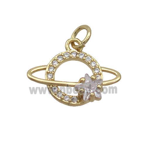 Copper Planet Pendant Pave Crystal Glass Gold Plated