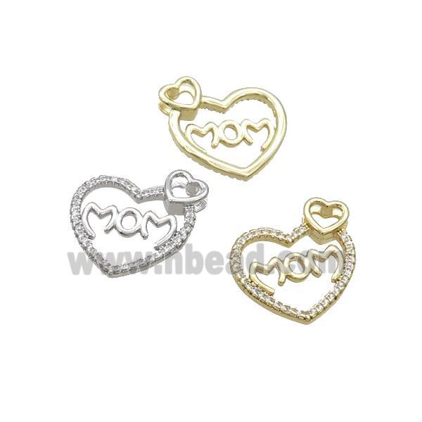 Copper Heart Pendant Pave Zircon MOM Mixed