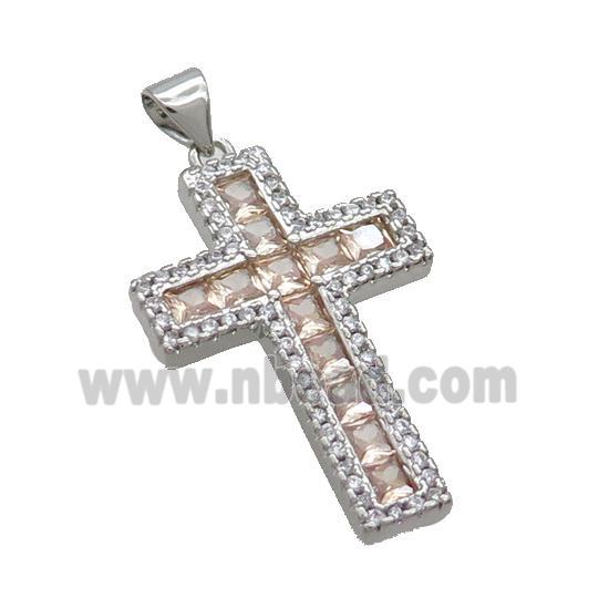 Copper Cross Pendant Pave Zircon Platinum Plated