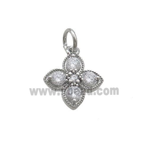 Copper Clover Pendant Pave Zircon Platinum Plated