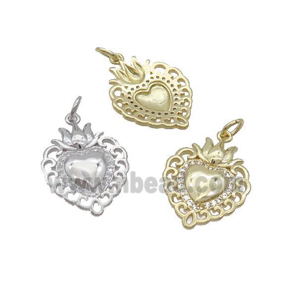 Copper Decor Heart Pendant Pave Zircon Mixed