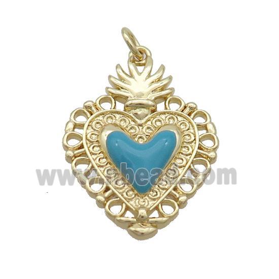 Copper Decor Heart Pendant Teal Enamel Gold Plated