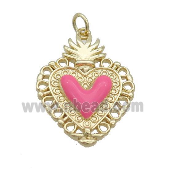 Copper Decor Heart Pendant Red Enamel Gold Plated