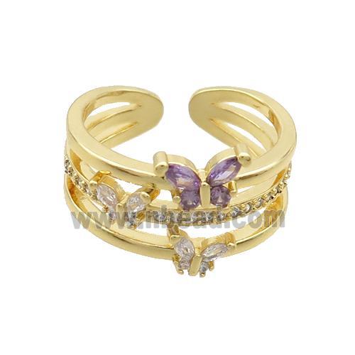 Copper Ring Pave Zircon Butterfly Gold Plated