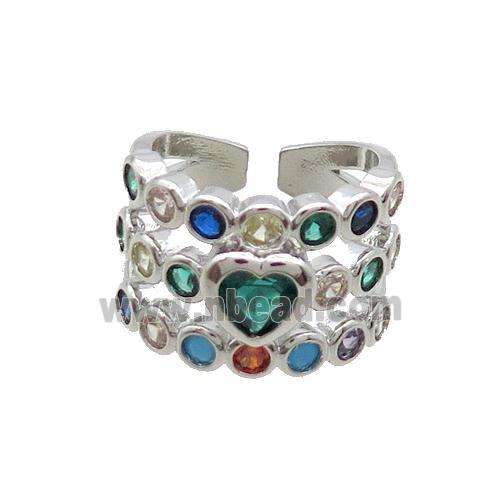 Copper Ring Pave Zircon Heart Platinum Plated