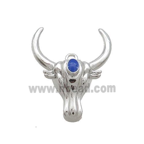 Copper Bullhead Pendant Pave Blue Crystal Platinum Plated