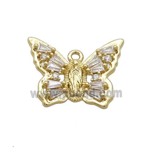 Copper Butterfly Pendant Pave Crystal Glass Gold Plated