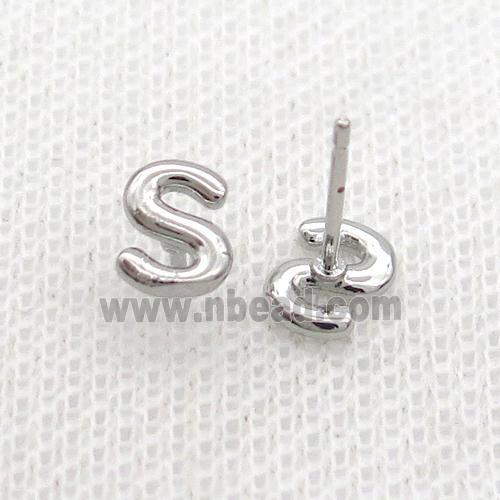 Copper Stud Earring S-Letter Platinum Plated