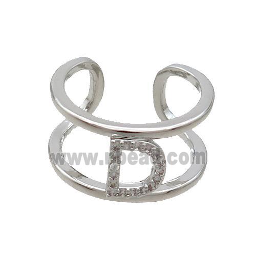 Copper Ring Pave Zircon D-Letter Platinum Plated