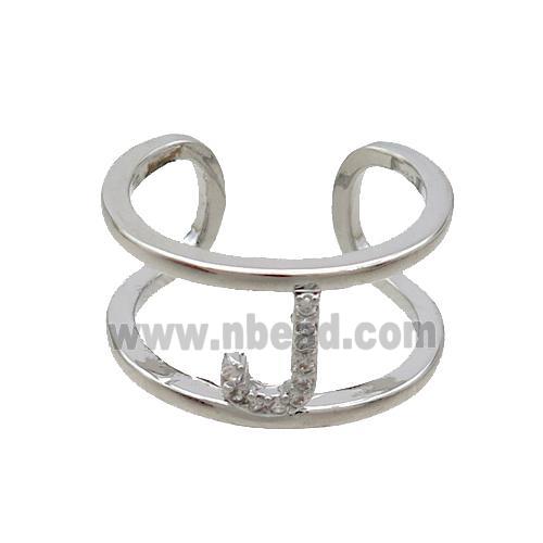 Copper Ring Pave Zircon J-Letter Platinum Plated