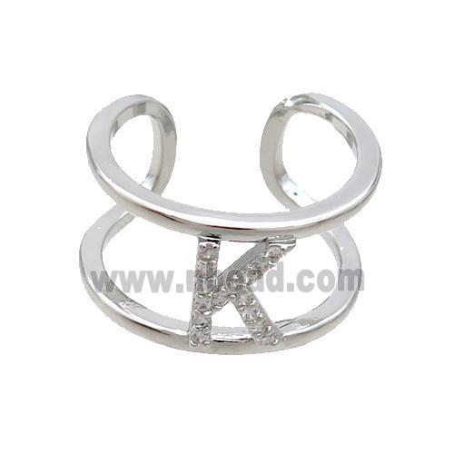 Copper Ring Pave Zircon K-Letter Platinum Plated