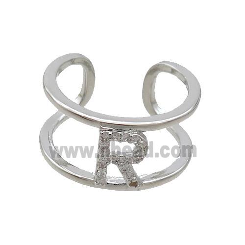 Copper Ring Pave Zircon R-Letter Platinum Plated
