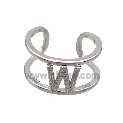 Copper Ring Pave Zircon W-Letter Platinum Plated