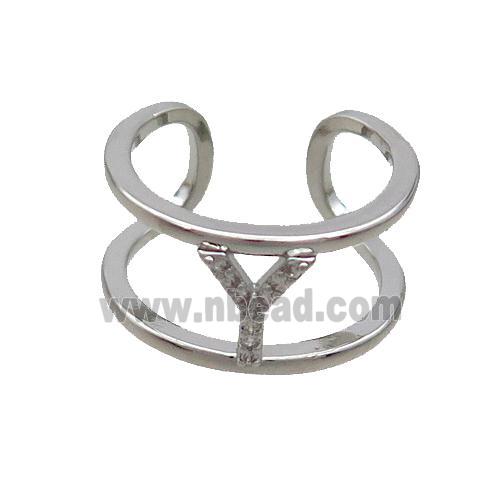 Copper Ring Pave Zircon Y-Letter Platinum Plated