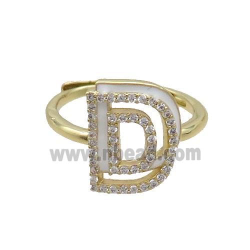 Copper Ring Pave Zircon D-Letter Adjustable Enamel Gold Plated