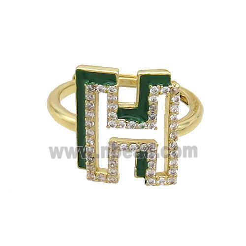 Copper Ring Pave Zircon H-Letter Adjustable Enamel Gold Plated