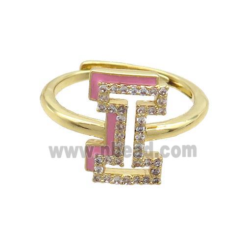 Copper Ring Pave Zircon I-Letter Adjustable Enamel Gold Plated
