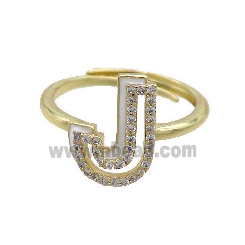 Copper Ring Pave Zircon J-Letter Adjustable Enamel Gold Plated
