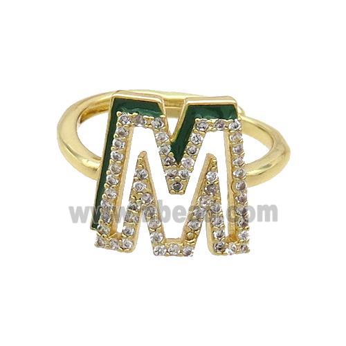 Copper Ring Pave Zircon M-Letter Adjustable Enamel Gold Plated