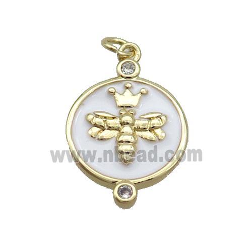 Copper Honeybee Pendant Circle White Enamel Gold Plated