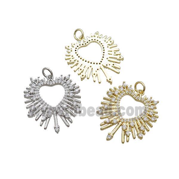 Copper Heart Pendant Pave Zircon Hollow Mixed