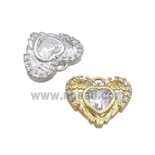 Copper Heart Pendant Pave Zircon Angel Wing Mixed