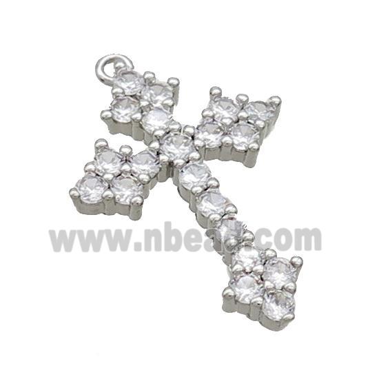 Copper Cross Pendant Pave Zircon Platinum Plated